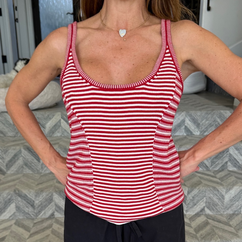 Chloe Red and White Striped Tank Top